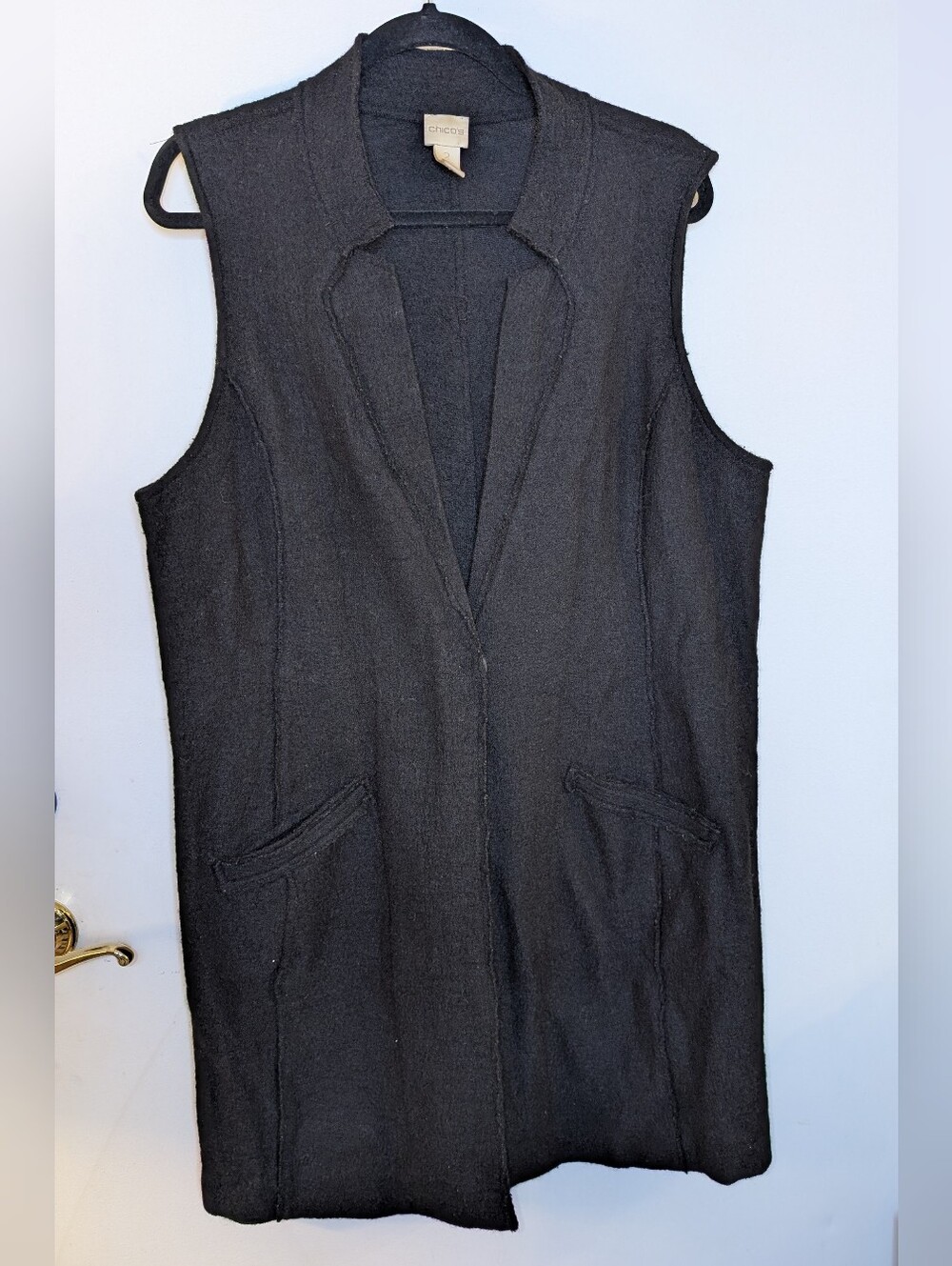 Chicos Black Sleeveless Long Vest Wool